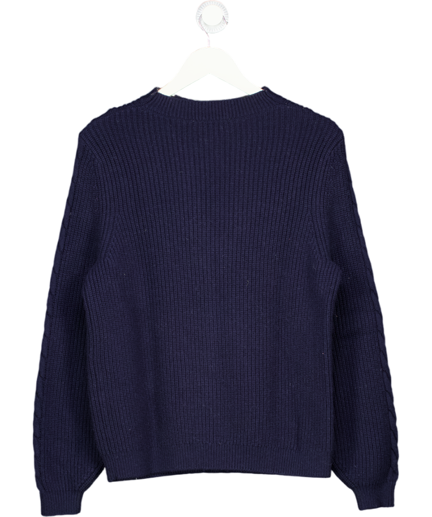 SEZANE Navy Blue Wool Blend Cableknit Jumper UK S