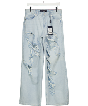 JUICY COUTURE Blue Bleached Denim Distressed Wide Leg Jeans W26