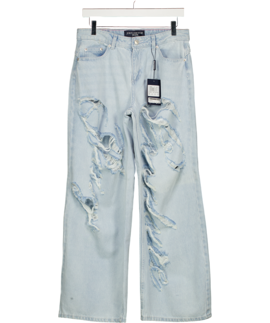 JUICY COUTURE Blue Bleached Denim Distressed Wide Leg Jeans W26
