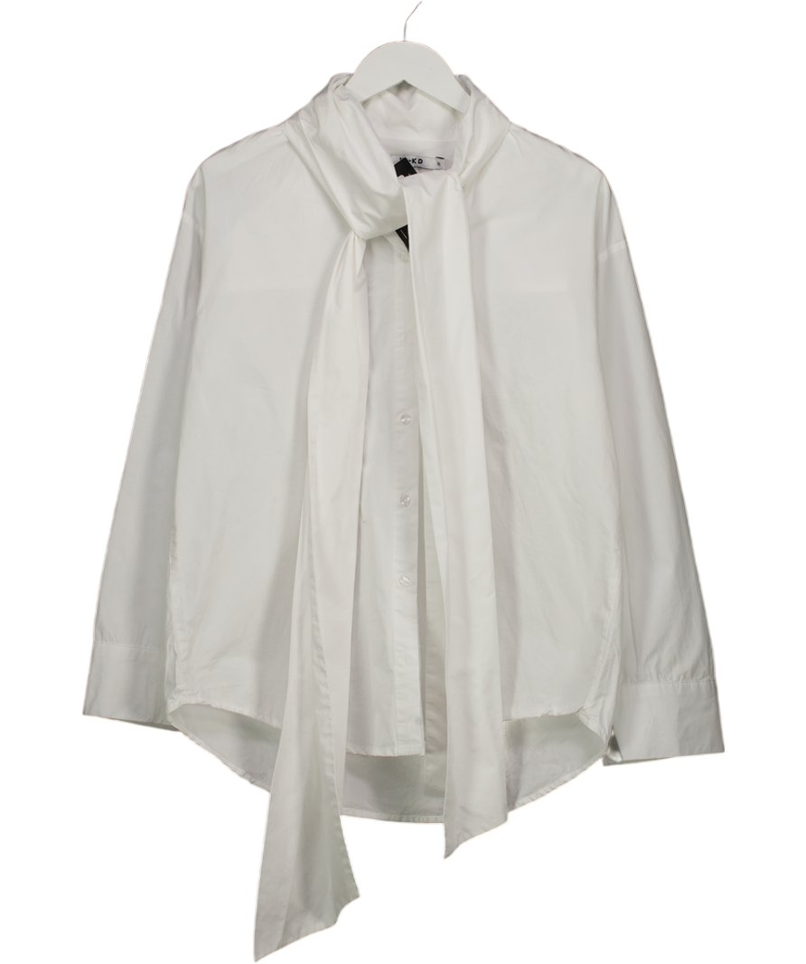 NA-KD White Neck Tie Long Sleeve Poplin Shirt UK 8