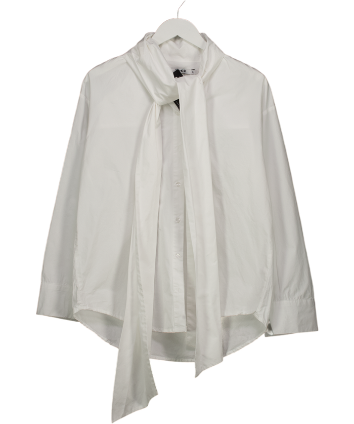 NA-KD White Neck Tie Long Sleeve Poplin Shirt UK 8