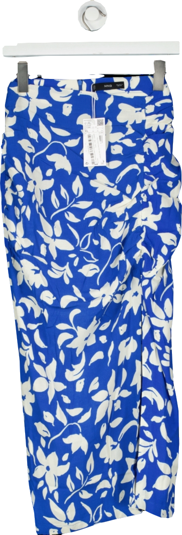 MANGO Blue Floral Printed Skirt With Slit BNWT  UK XL