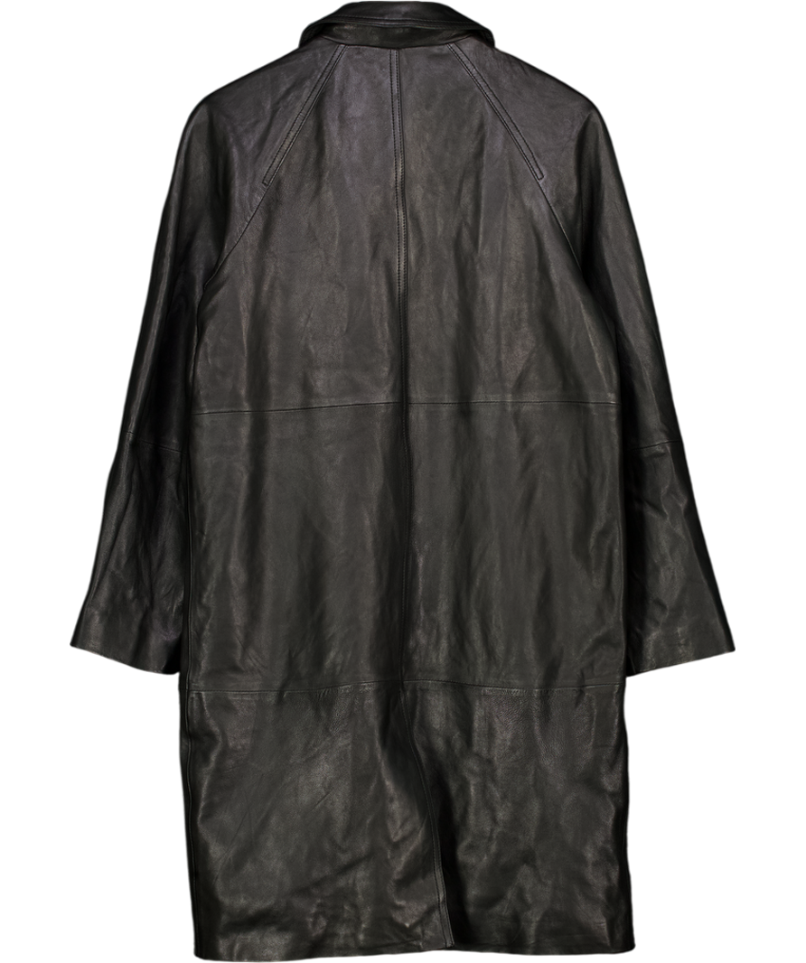 H&M Premium Selection Black Knee-length Coat In Soft Leather UK S