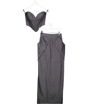 Kristina Fidelskaya Blue Her Cropped Denim Jacket Skirt Coset Set UK 8