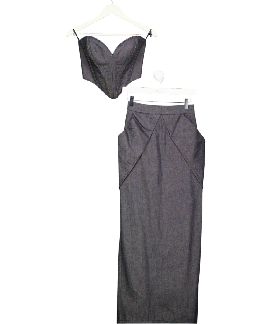 Kristina Fidelskaya Blue Her Cropped Denim Jacket Skirt Coset Set UK 8