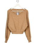 FREE PEOPLE Beige Camel 100% Cashmere V-neck Jumper UK XS