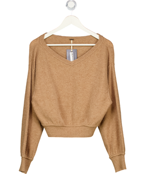 FREE PEOPLE Beige Camel 100% Cashmere V-neck Jumper UK XS