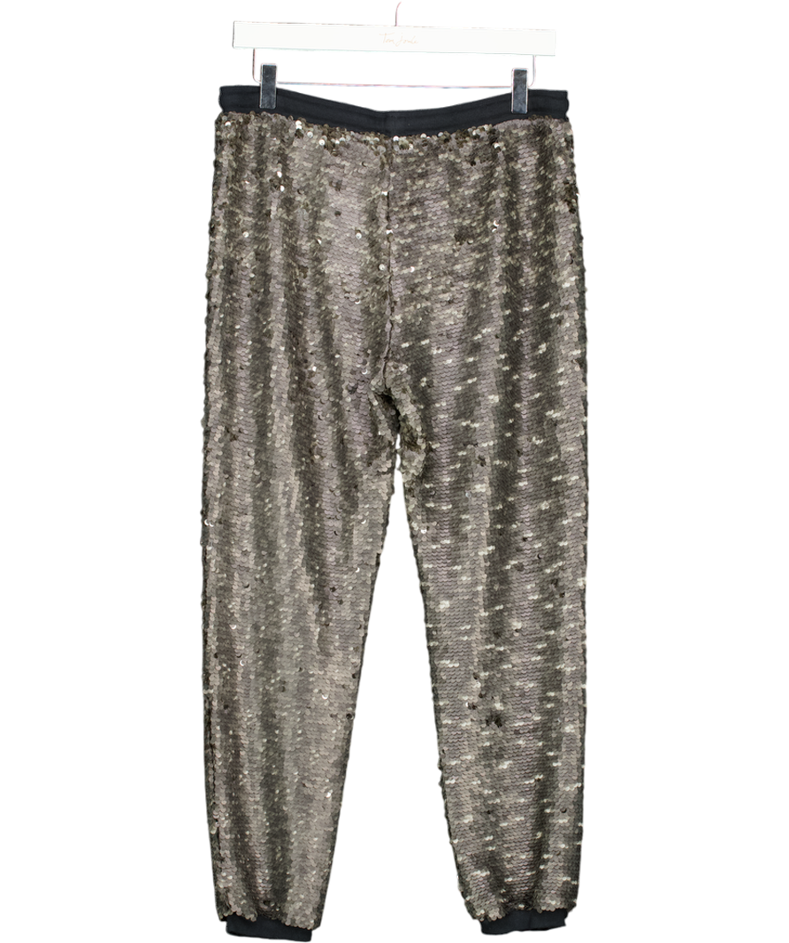 FREE PEOPLE Grey Metallic Sequin Jogger Trousers UK S