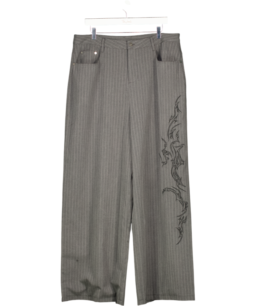 JADED LONDON Grey Tattoo Pinstripe Goliath Suit Trousers W34