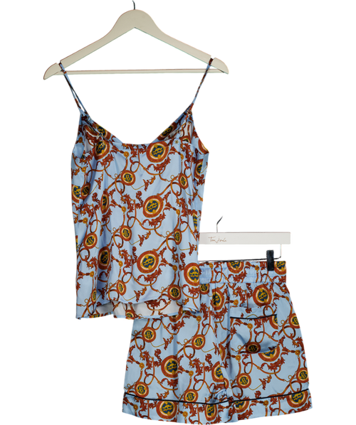 Holland Cooper Blue Silk Pyjama Shorts And Cami Set UK XS
