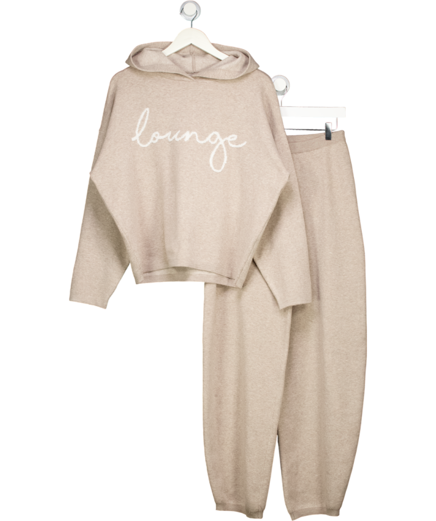 LOUNGE 2-piece Beige Knit Logo Hoodie And Wide Leg Jogger Set UK XS/S