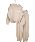 LOUNGE 2-piece Beige Knit Logo Hoodie And Wide Leg Jogger Set UK XS/S