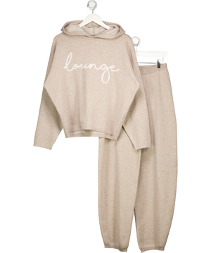 LOUNGE 2-piece Beige Knit Logo Hoodie And Wide Leg Jogger Set UK XS/S