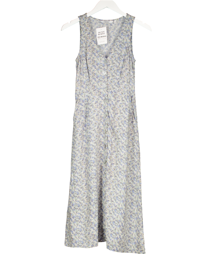 & Other Stories Dusty Blue Floral Sleeveless Button Up Midi Dress UK 6