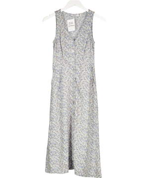 & Other Stories Dusty Blue Floral Sleeveless Button Up Midi Dress UK 6