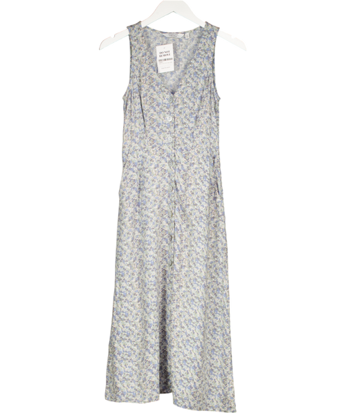 & Other Stories Dusty Blue Floral Sleeveless Button Up Midi Dress UK 6