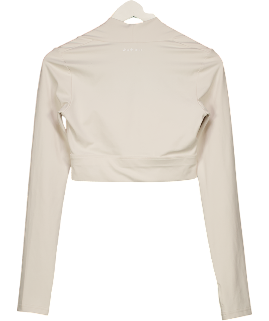 SISTERLY TRIBE Cream Square Neck Long Sleeve Activewear Top UK M