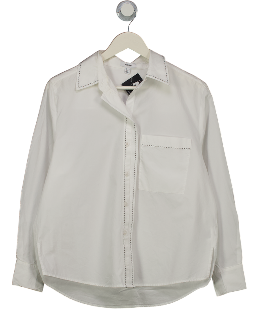 REISS Sofia Cotton Topstitched Button-through Shirt In White UK 6