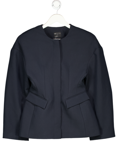 ASOS Blue Collarless Cinch Waist Blazer In Navy UK 8