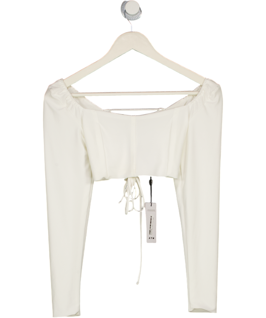 AYM STUDIOS White Laced Back Long Sleeve Crop Top UK M