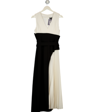 KAREN MILLEN Black Petite Soft Tailored Colour Block Pleated Midi Dress UK 10