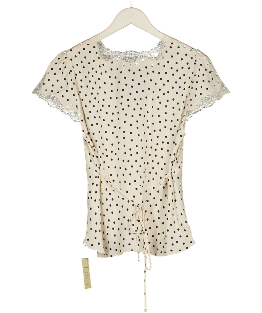 RIXO Layla Ivory / Black Dot Karia Lace Trim Top UK 12