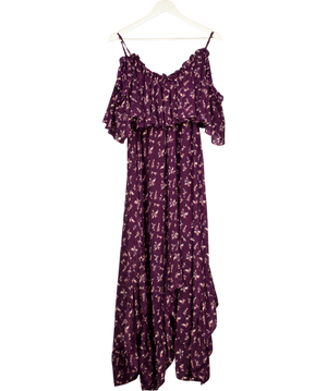 MISA Los Angeles Dark Purple Floral Cold Shoulder Dress UK XS