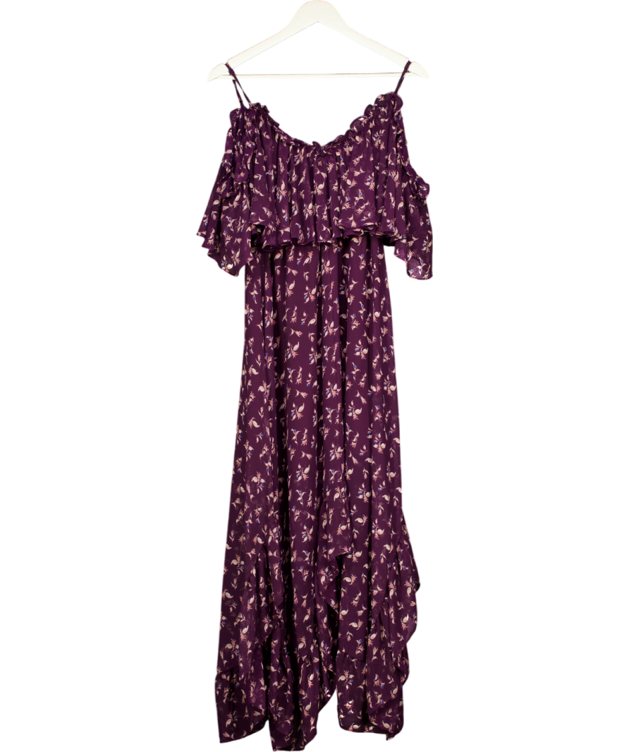MISA Los Angeles Dark Purple Floral Cold Shoulder Dress UK XS