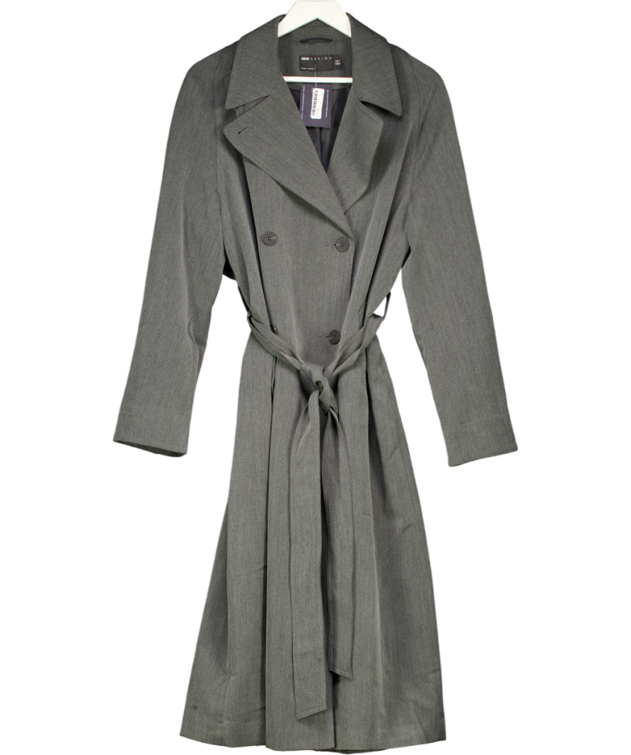 ASOS Grey Longline Trench Coat In Charcoal UK 10