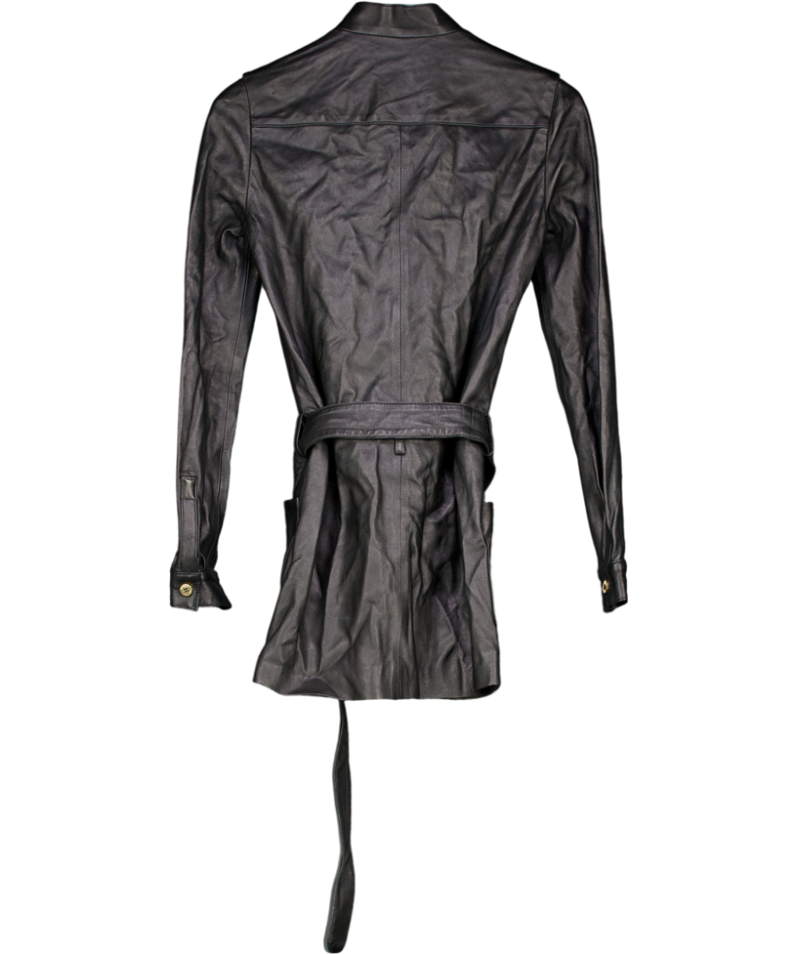 PIERRE BALMAIN Vintage  Black Leather Front Button Up Mini Dress It40 UK 8