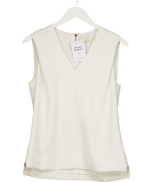 Ted Baker Ivory White Sleeve Crepe V-neck Top UK 10