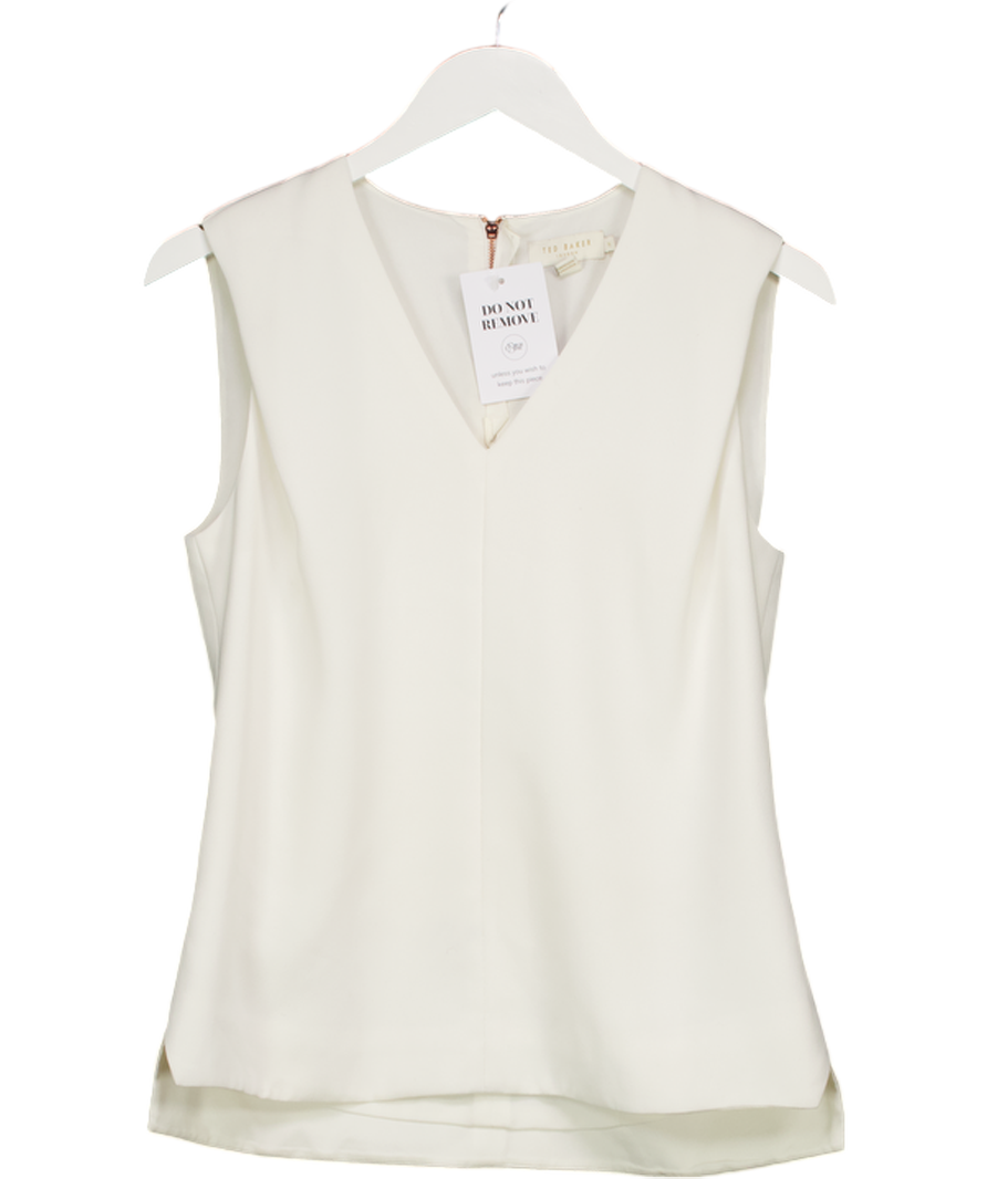 Ted Baker Ivory White Sleeve Crepe V-neck Top UK 10