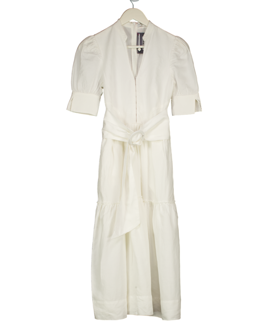 REBECCA VALLANCE White Belted Linen-blend Midi Dress UK 4