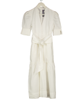 REBECCA VALLANCE White Belted Linen-blend Midi Dress UK 4