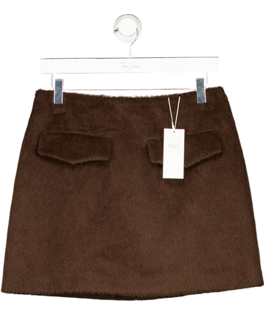 M&S Brown Brushed Mini A-line Skirt With Wool UK 10