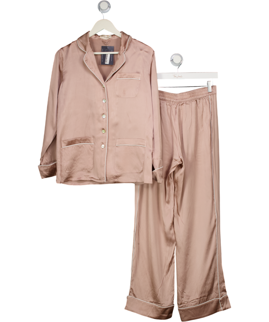 Olivia von Halle Coco Oyster Pink Silk-satin Pyjama Set UK S