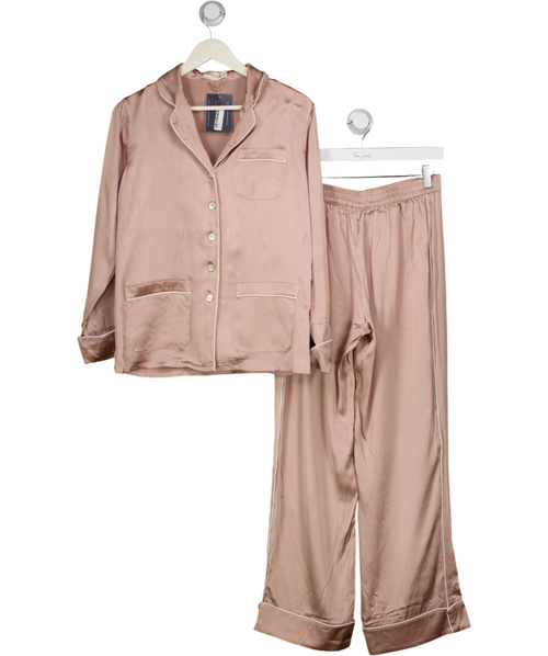 Olivia von Halle Coco Oyster Pink Silk-satin Pyjama Set UK S