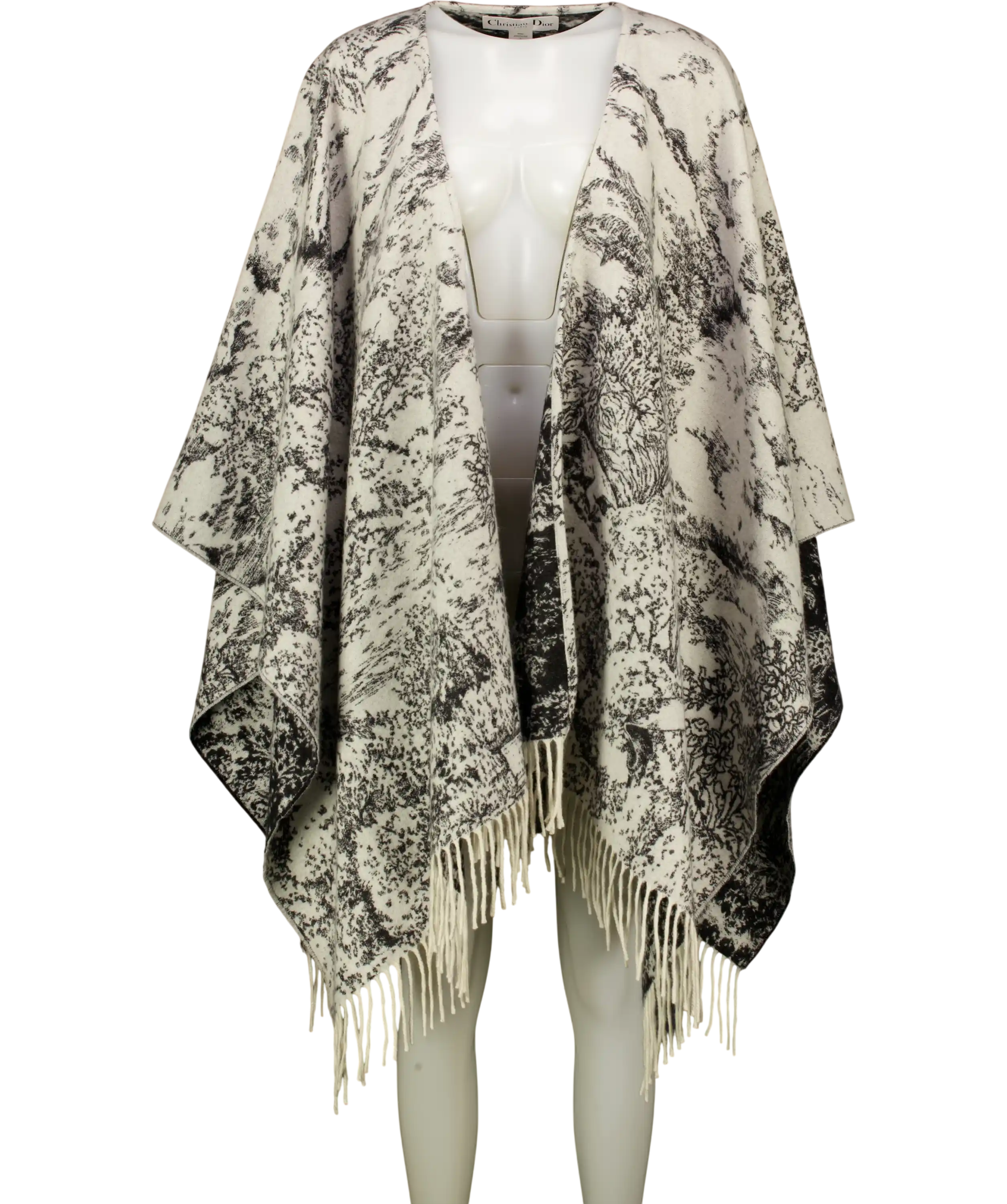 CHRISTIAN DIOR Black  / White 100% Cashmere Toile De Jouy Sauvage Logo Poncho / Cape One Size