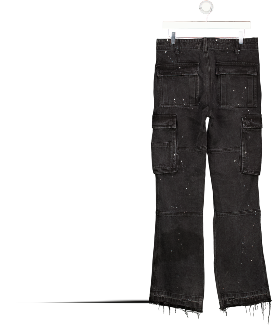 Jaded London Black Paint Splatter Paneled Denim Bootcut Cargo Pants W30