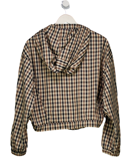 ASOS Brown Hooded Bubble Hem Bomber Jacket In Stone Multi Check UK S