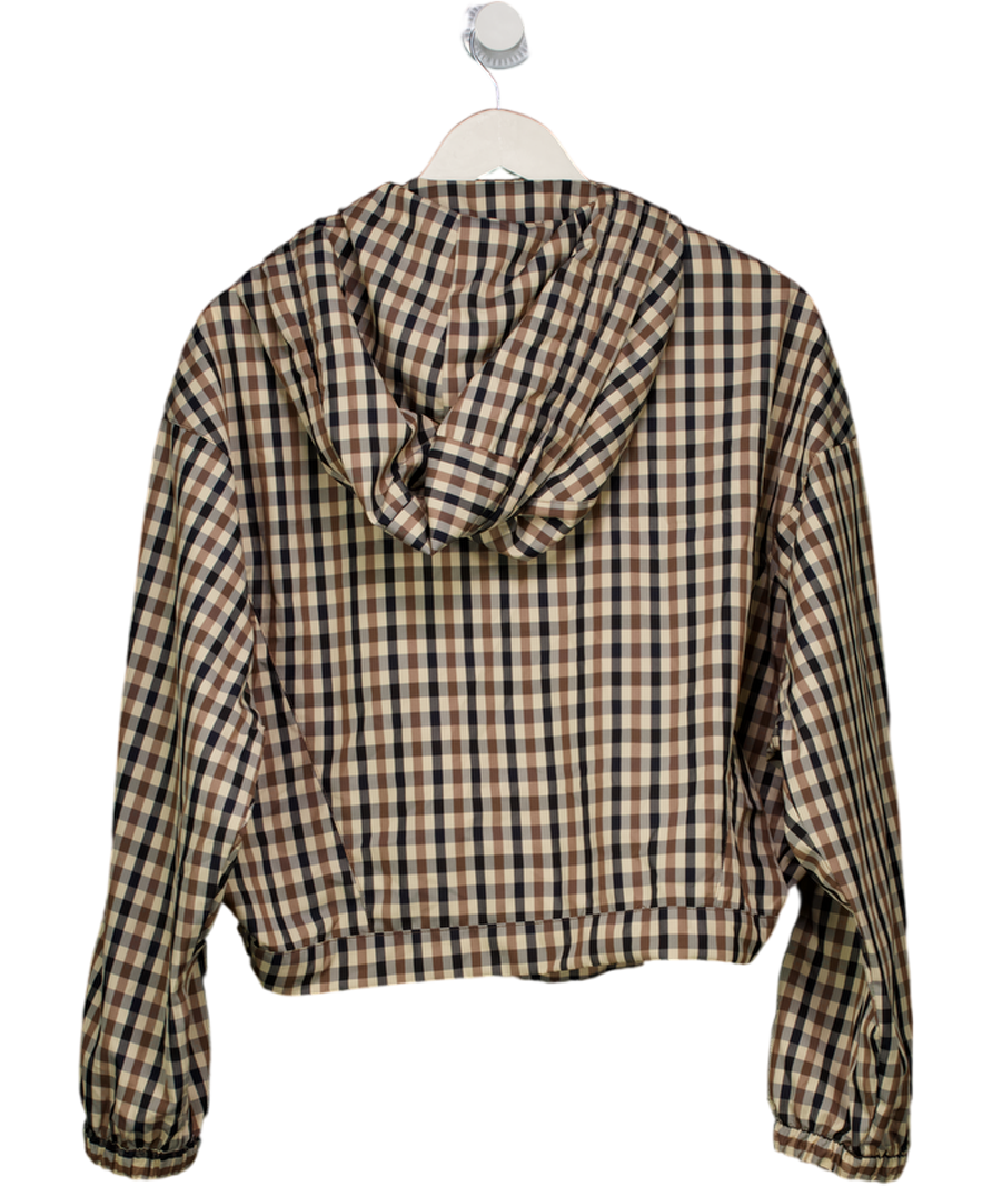 ASOS Brown Hooded Bubble Hem Bomber Jacket In Stone Multi Check UK S