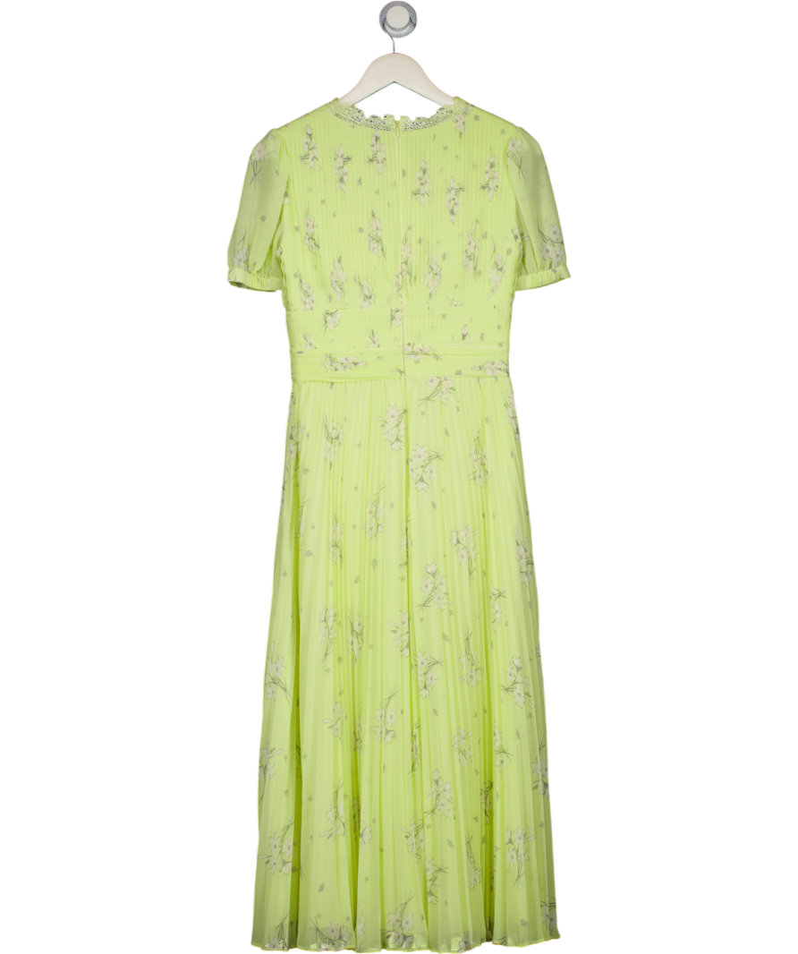 SELF PORTRAIT Yellow Lace-trimmed Pleated Floral Midi Dress UK 16