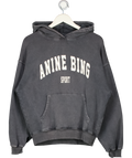ANINE BING Mid Grey OVERSIZE SPORT Logo Sweatshirt Hoodie UK XXS