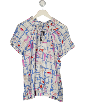 PAOLITA White Smoke & Mirrors Print Ruffle Sleeve Blouse UK S
