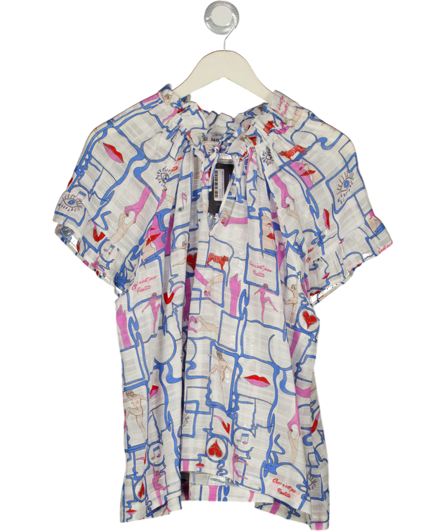 PAOLITA White Smoke & Mirrors Print Ruffle Sleeve Blouse UK S