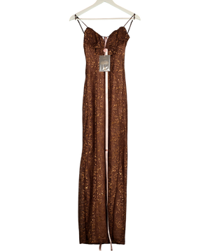 HOUSE OF CB Brown Lucianna Espresso Lace Maxi Dress UK XS