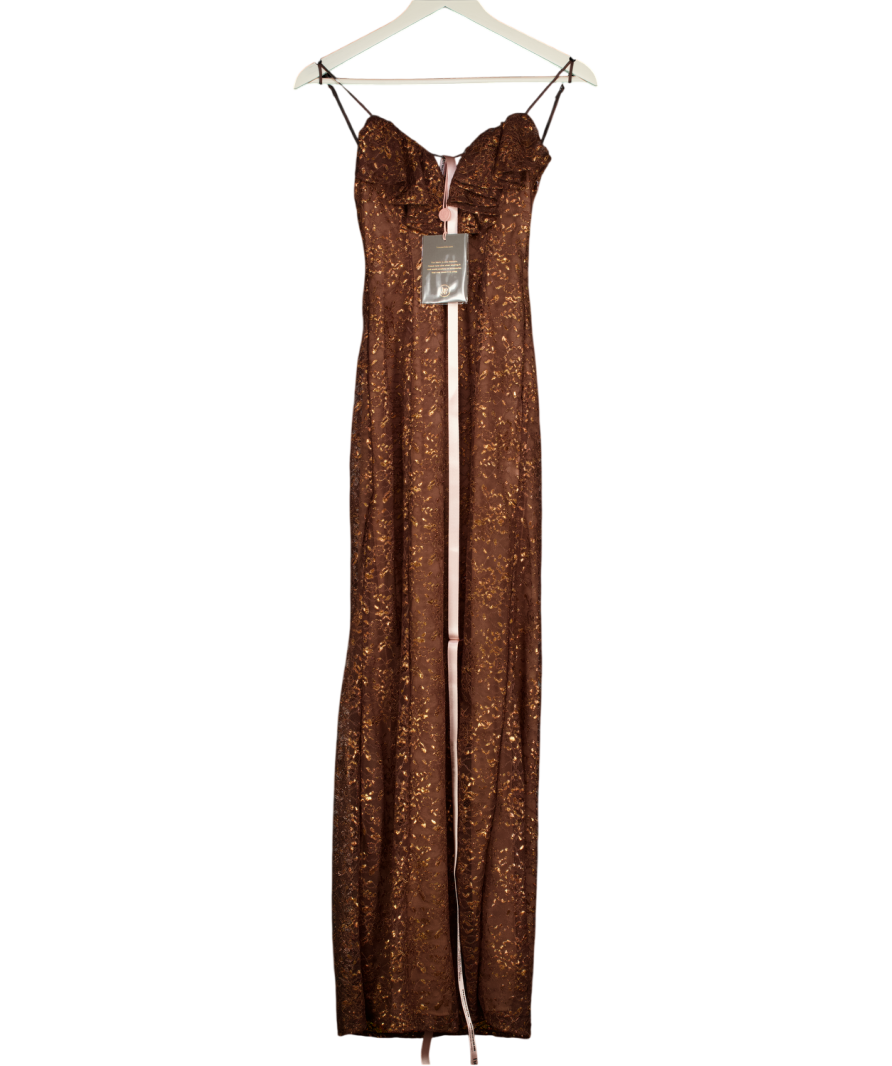HOUSE OF CB Brown Lucianna Espresso Lace Maxi Dress UK XS