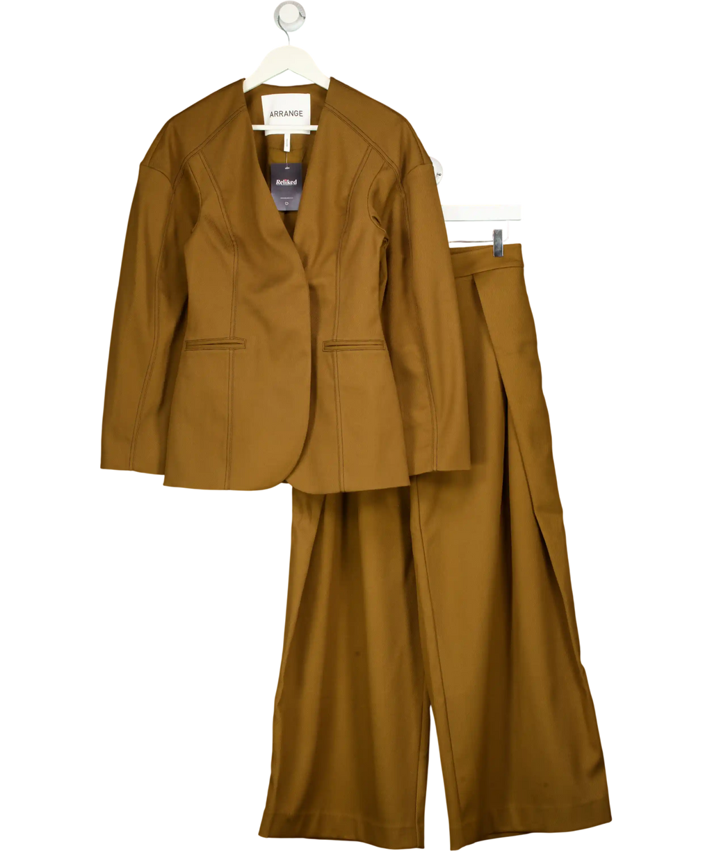 ARRANGE 2-piece Brown Twill Sculpted Blazer & Wide Leg Trouser Set UK 8