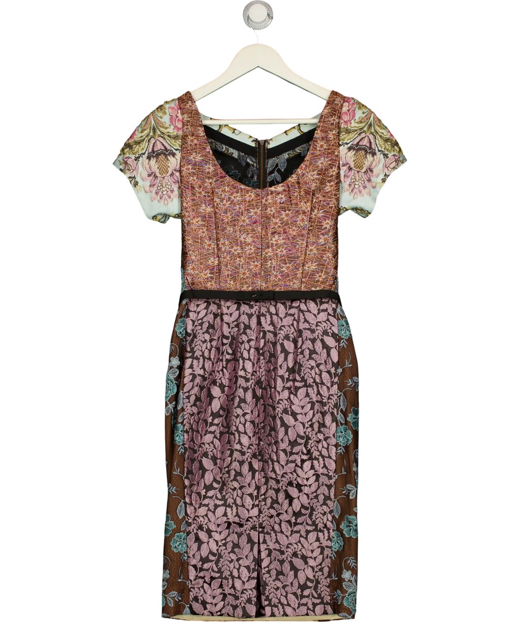 BEGUILE BY BYRON LARS Multicoloured Pieced Brocade Sheath Dress Size Us 8 UK 12