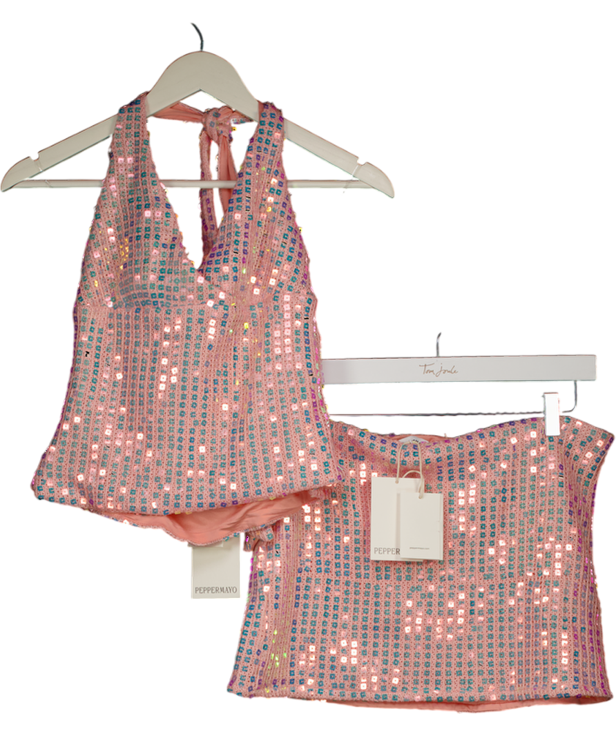 Peppermayo Pink Been That Girl Halter Knit Sequin Top (uk8) And Mini Skirt Set UK 10